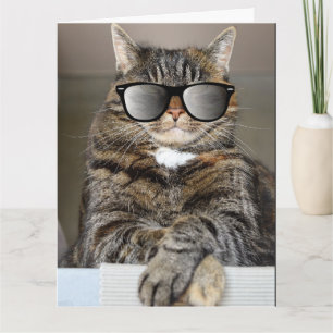 CARTÃO LEGAL GATO FELIZ ÓCULOS DE ANIVERSÁRIO