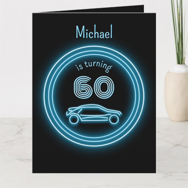 Cartão Legal negro e Neon Olhe Blue Racecar para Homens (Frente)