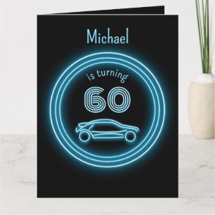 Cartão Legal negro e Neon Olhe Blue Racecar para Homens