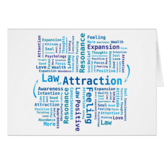 Cartão Lei da nuvem da palavra da atração em cores azuis
