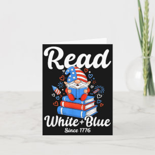 Cartão Leia Branco Azul EUA Gnome Lendo 4 de Julho