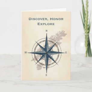 Cartão Leif Erikson Day Modern Explorer Compass com Mapa