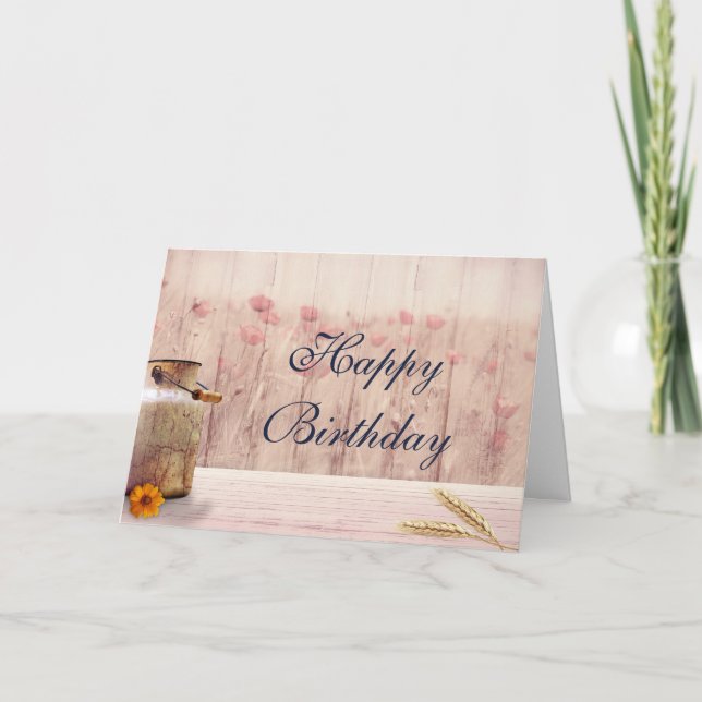 Cartão Leite russo com trigo e flores Aniversário (Frente)