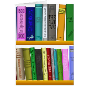 Cartão leitura da biblioteca de livros de prateleiras