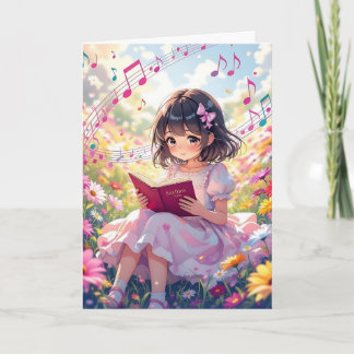 Cartão Leitura de Menina de Animação bonito | Aniversário