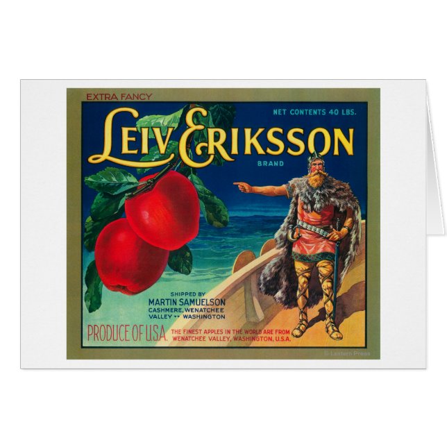 Cartão Leiv Eriksson Apple Label - Cashmere, WA (Frente Horizontal)