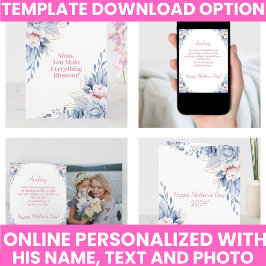 Cartão Lembrança Elegante de Flores em Aquarela para o Di