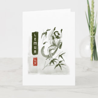 Cartão LEMUR 狐 estilo japonês sumi-e