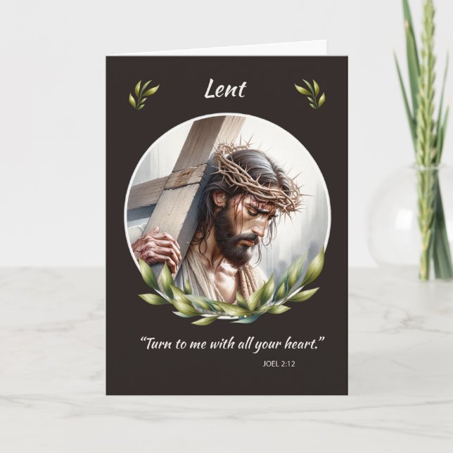 Cartão Lenten Renovar Jesus com Coroa de Thorns Cross (Frente)