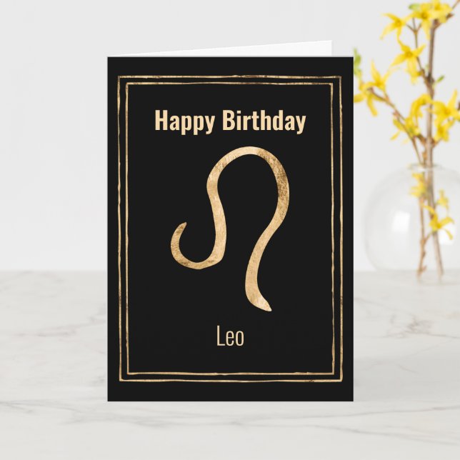 Cartão Leo Lion gold astrologia zodiac Feliz aniversário (Flor Amarela)