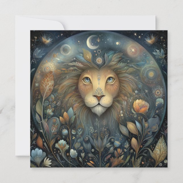 Cartão Leo Lion Zodiac Astrology Mystical Birthday (Frente)