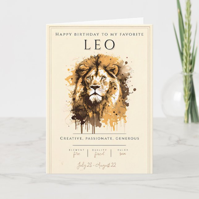 Cartão Leo Símbolo Zodiac Watercolor Astrology Astroday (Frente)