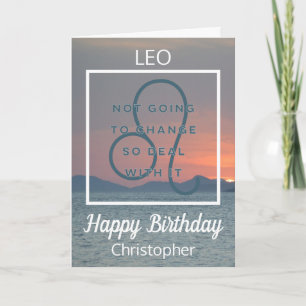 Cartão Leo Zodiac, citação divertida em Azul e Branco