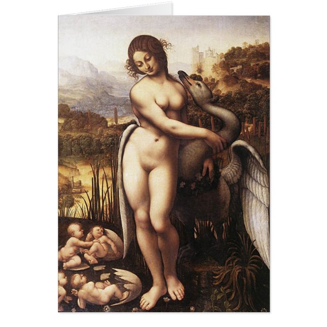 Cartão Leonardo da Vinci - Leda e a cisne (Frente)
