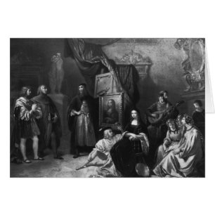 Cartão Leonardo da Vinci pintando o Gioconda