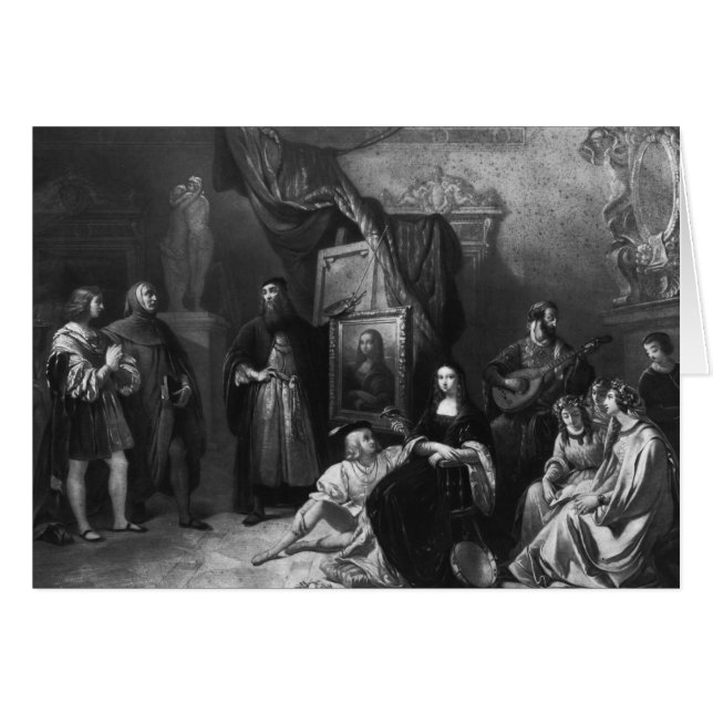 Cartão Leonardo da Vinci pintando o Gioconda (Frente Horizontal)