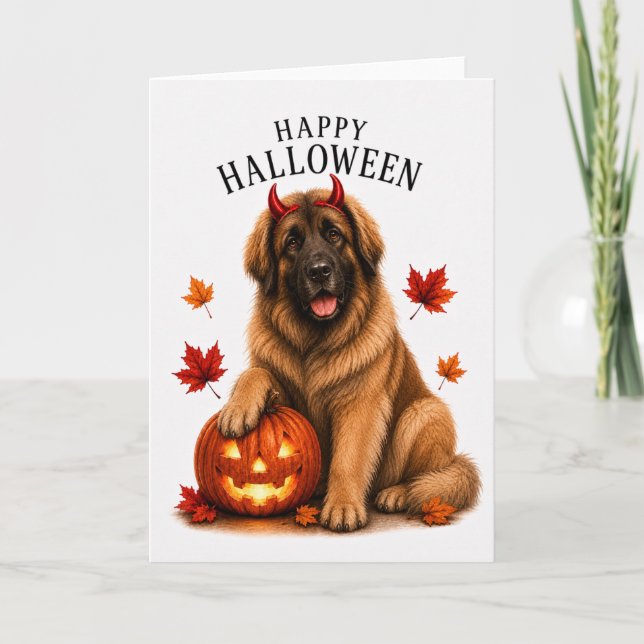Cartão Leonberger Diabo do Halloween (Frente)