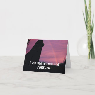 Cartão Leonberger que espera na ponte do arco-íris