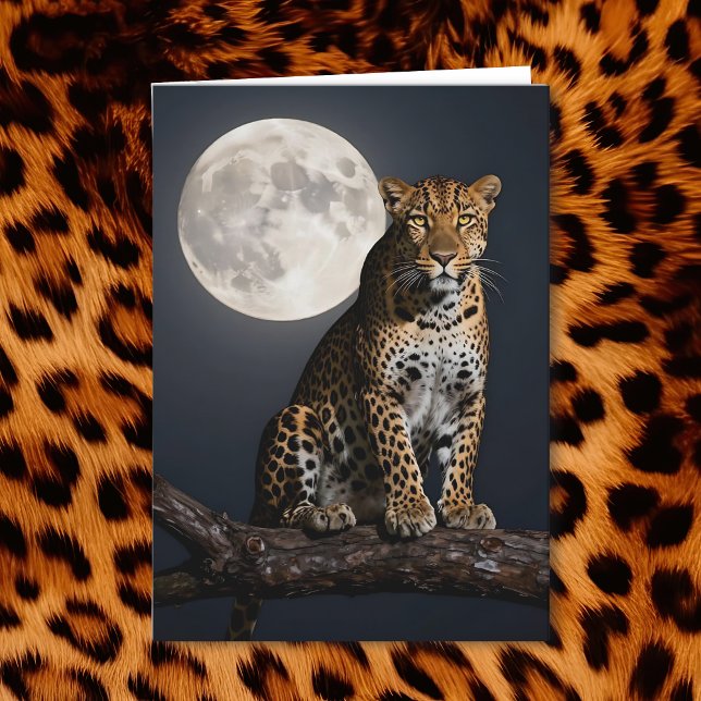 Cartão Leopard and Full Moon | Happy Birthday (Criador carregado)