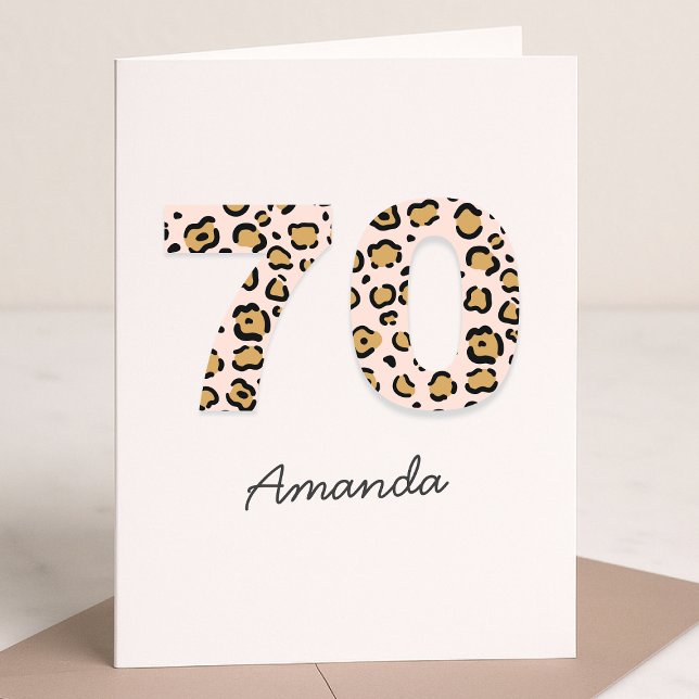 Cartão Leopard Print 70 | Aniversário do 70 de Nome Moder (Criador carregado)