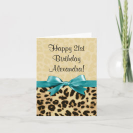 Cartão Leopard Print Aqua Blue Arco Girls Mulheres Aniver