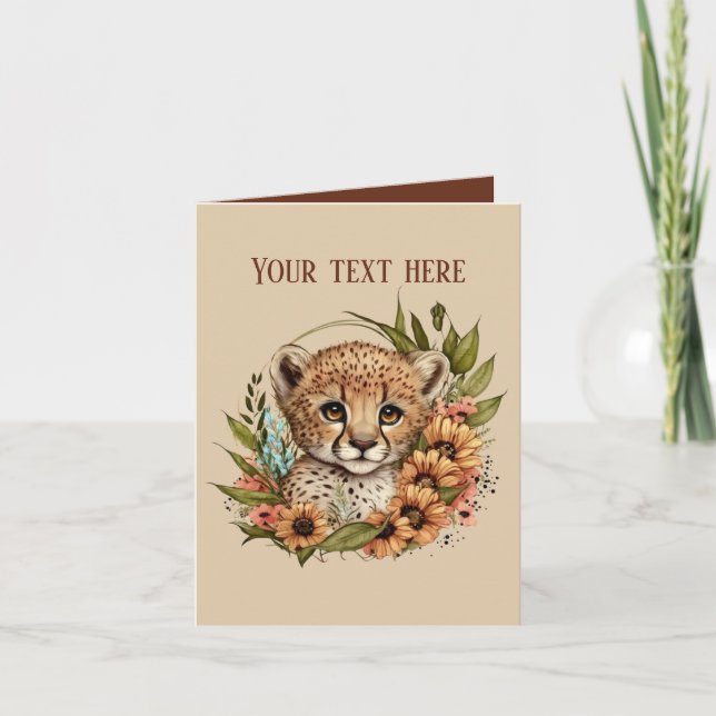 Cartão Leopardo bebê bonito adiciona texto para qualquer  (Frente)