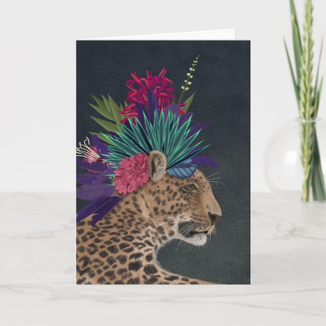 Cartão Leopardo com cabeça tropical (Frente)
