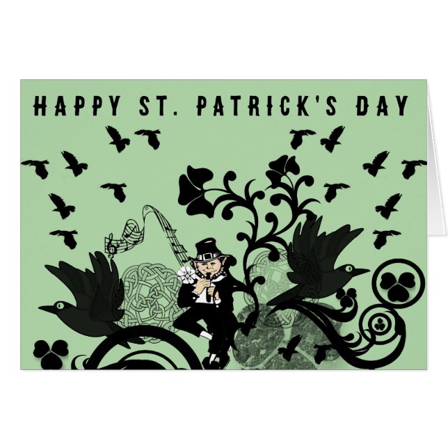 Cartão Leprechaun em preto (Frente Horizontal)