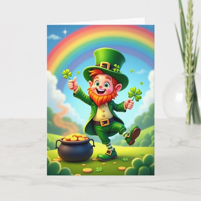 Cartão Leprechaun Good Luck Illustration Card (Frente)