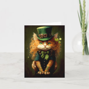 Cartão Leprechaun Irish Cat Illustration Greeting Card