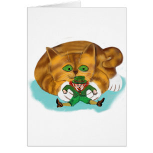 Cartão Leprechaun prendido pelas patas de um gatinho
