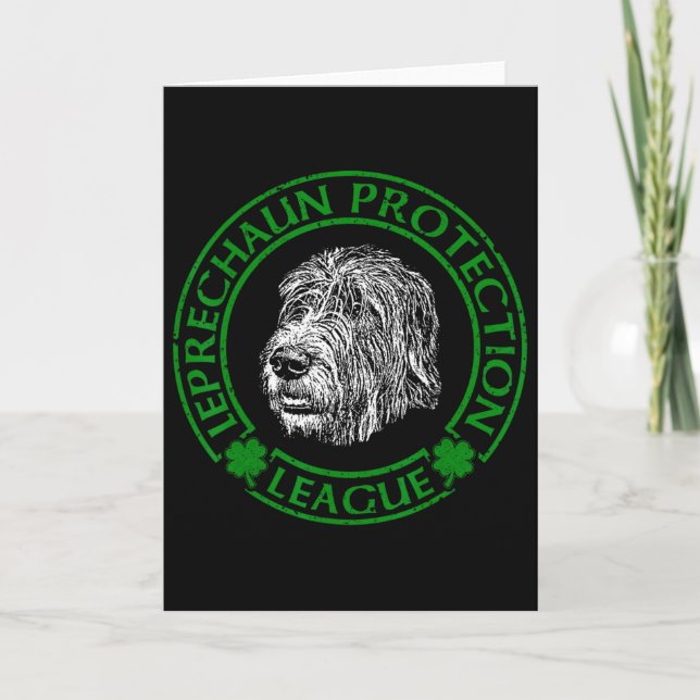 Cartão Leprechaun Protection League Irish Wolfhound  (Frente)