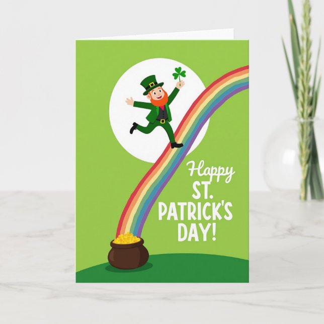 Cartão Leprechaun Rainbow Faux Gold Foil Card (Frente)