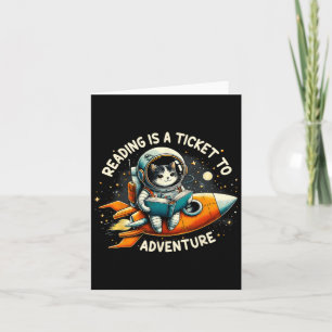 Cartão Ler É Um Bilhete Para Aventurar Gato De Astronauta