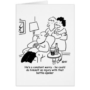 Cartão Lesão com um abridor de garrafas