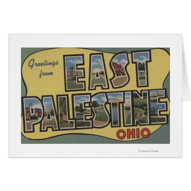 Cartão Leste da Palestina, Ohio - Cenas com Letras Grande (Frente Horizontal)