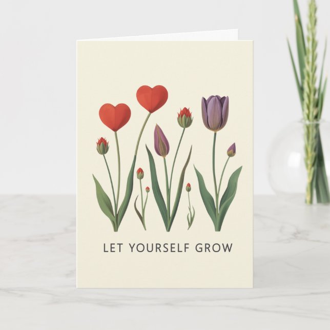 Cartão Let Yourself Grow Floral Heart Tulips Art (Frente)