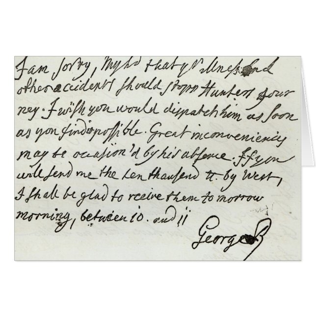 Cartão Letra de George II ao duque de Newcastle (Frente Horizontal)