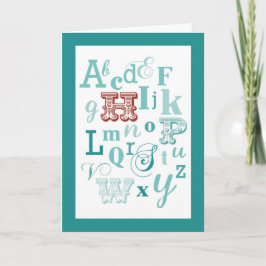 Cartão Letra H Nome inicial Alfabeto Aniversário Teal e V