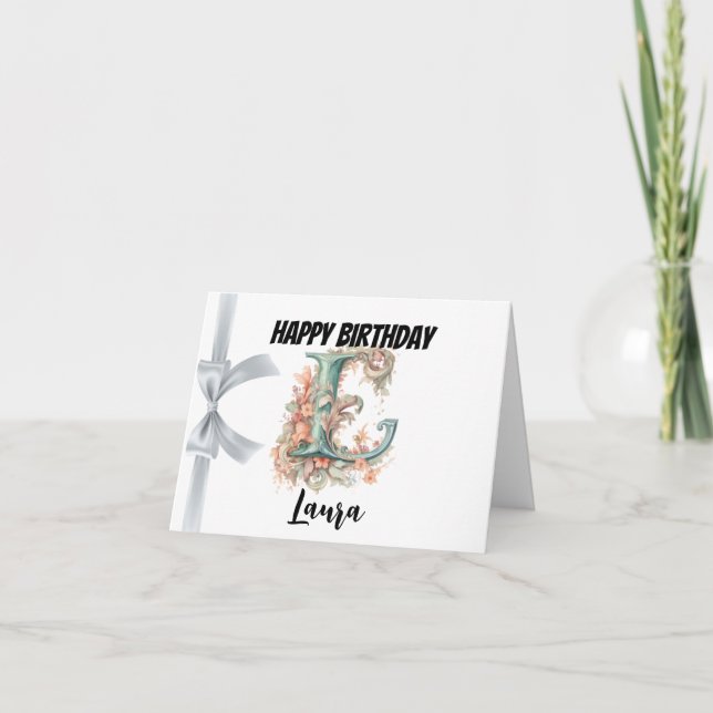 Cartão Letra monograma "L" Parabéns (Frente)