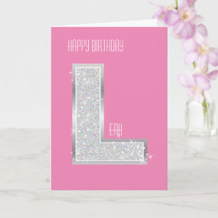 Cartão Letra Prata Rosa L