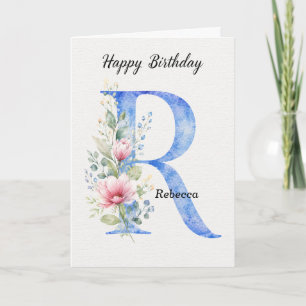 Cartão Letra R Aniversário Nome Personalizado Seu Azul Mo