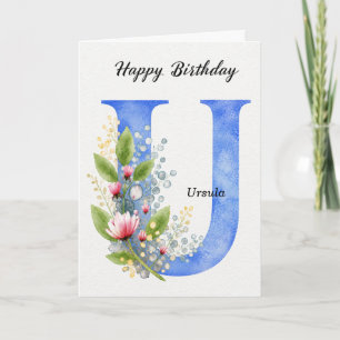 Cartão Letra U Aniversário Nome Personalizado Monograma A