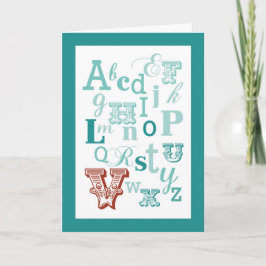 Cartão Letra V Nome inicial Alfabeto Aniversário Teal e V