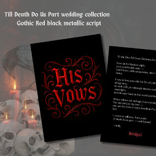 Cartão Letra Vow Gothic Red & Black Wedding - seus votos