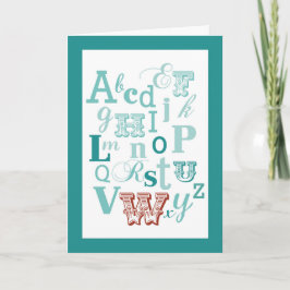 Cartão Letra W Nome inicial Alfabeto Aniversário Teal e V