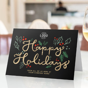 Cartão Letras de Negócios Douradas Feliz Natal Preto