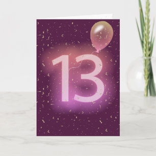 Cartão Letreiro Neon e Balão de Aniversário de 13 anos