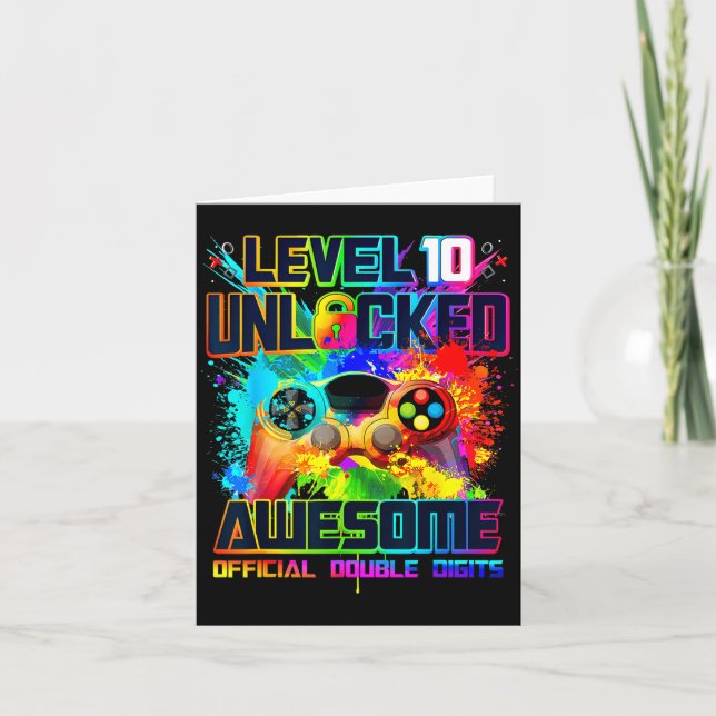 Cartão Level 10 Unlocked Awesome Gaming Birthday Boy 10th (Frente)
