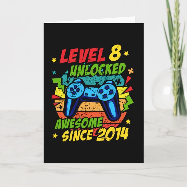 Cartão Level 8 Unlocked Awesome 2014 Game 8th Birthday (Frente)